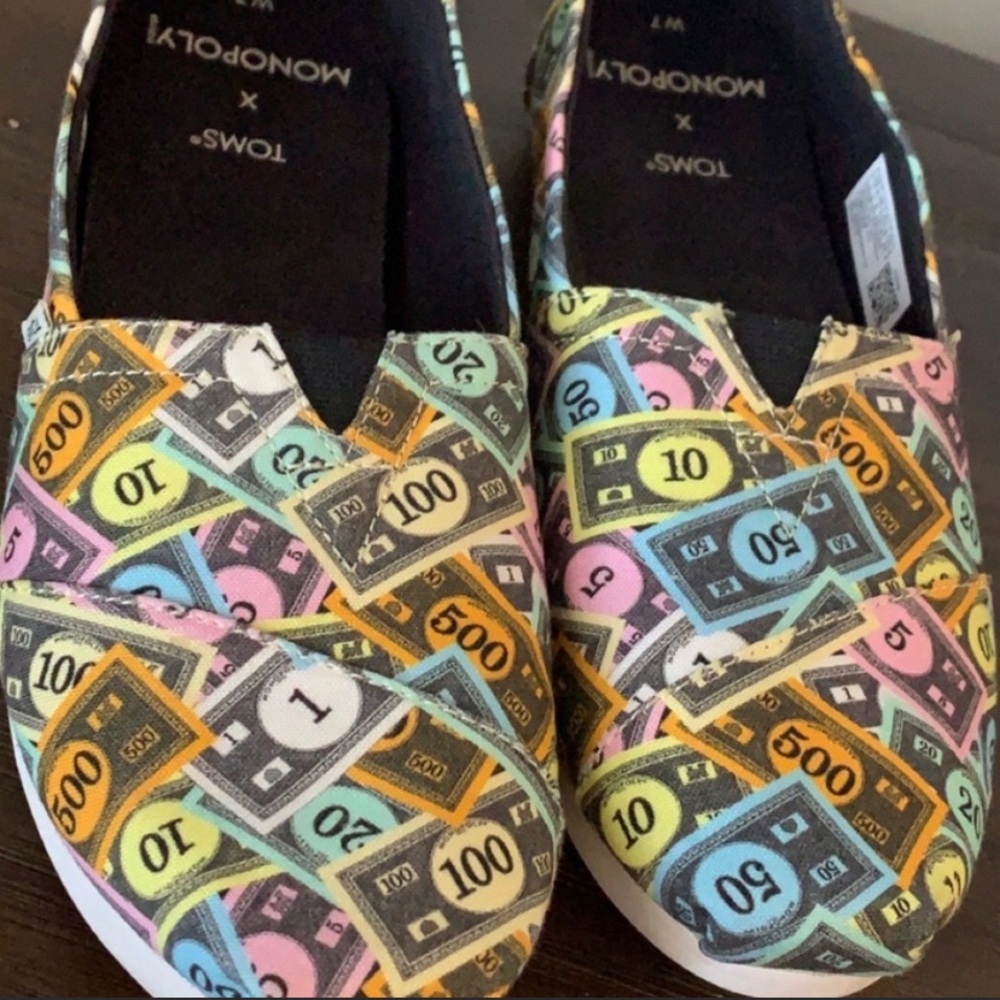 💰 TOMS MONOPOLY MONEY EUC SHOES SIZE 7 🎩 - Picture 2 of 8